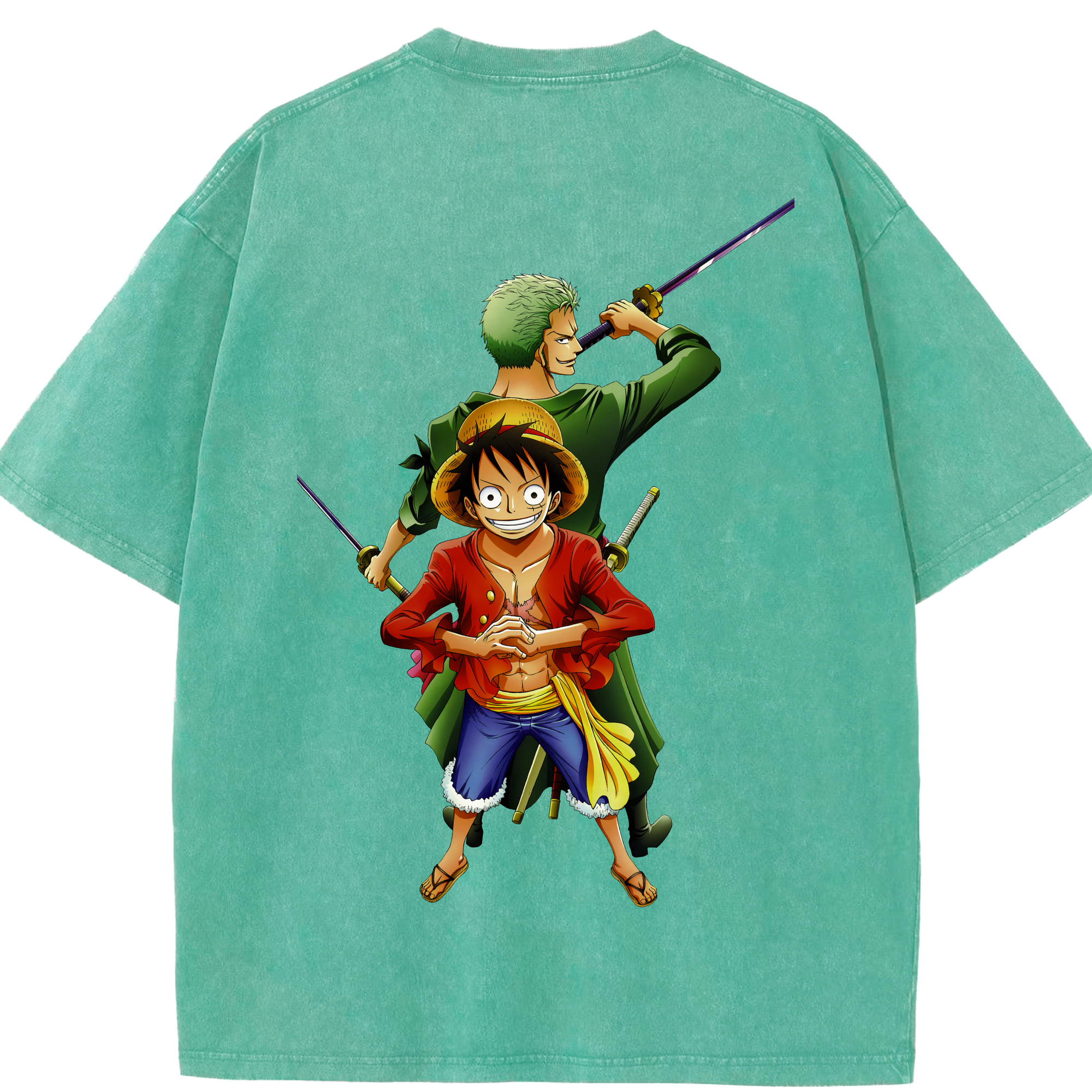 ワンピース モンキー・D・ルフィ ONE PIECE Monkey D. Luffy 綿100% ヴィンテージ風 半袖Tシャツ（背面プリント）